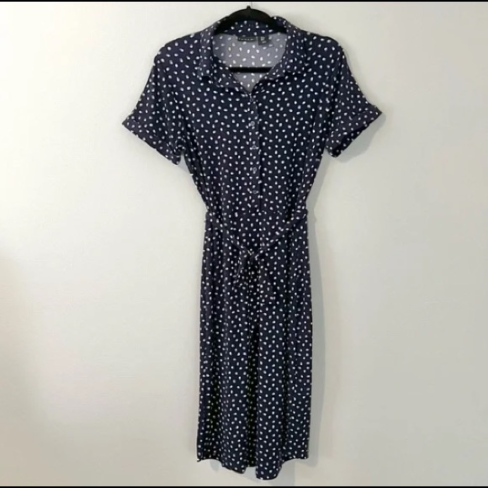 Tahari shirt dress midi navy button front M
